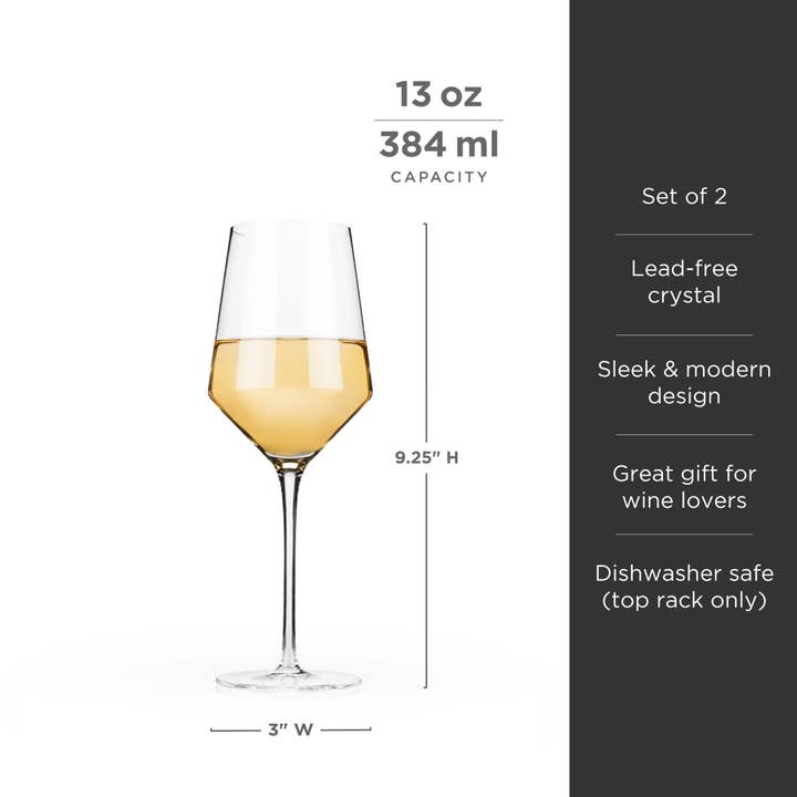 Viski - Wholesale Wine Glass - Rayeâ„¢ Angled Crystal Chardonnay Glasses - Set of 2