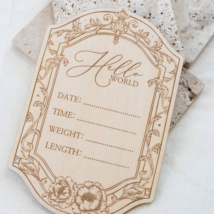 Hello World Baby Announcement Sign Birth Stat Newborn Gift for wholesale by Etchedoccasionsshop