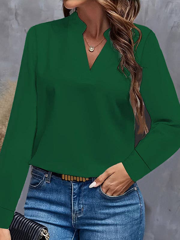 ShieldChic – Engroshandel Bluse - Dame – Lange ærmer Løse ensfarvede stativkrave Bluser og skjorter Toppe1