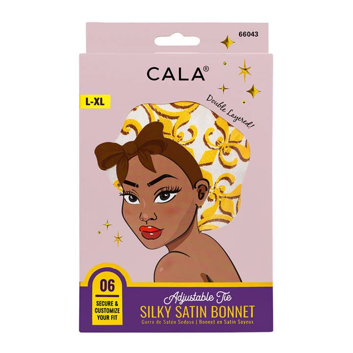 PINEAPPLE Beauty - Wholesale Sleep Cap / Bonnet - Women's - CALA 66043 Adjustable Tie Silky Satin Bonnet Yellow - 6pcs 1