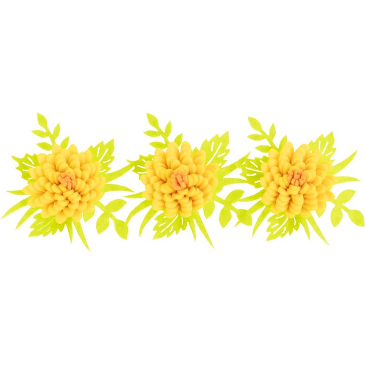 A29520: Set 3 felt flower clip-on orn,3D felt,yellow,2.5in for wholesale by Silver Tree Home & Holiday