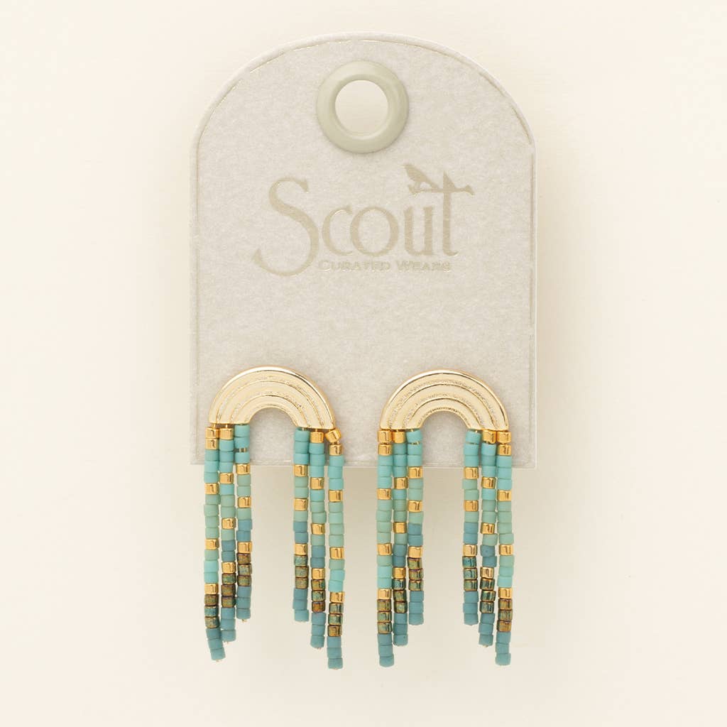 Scout Curated Wears - Wholesale Dangle Earrings - Chromacolor Miyuki Rainbow Fringe Earring - Turquoise/Mint/G1
