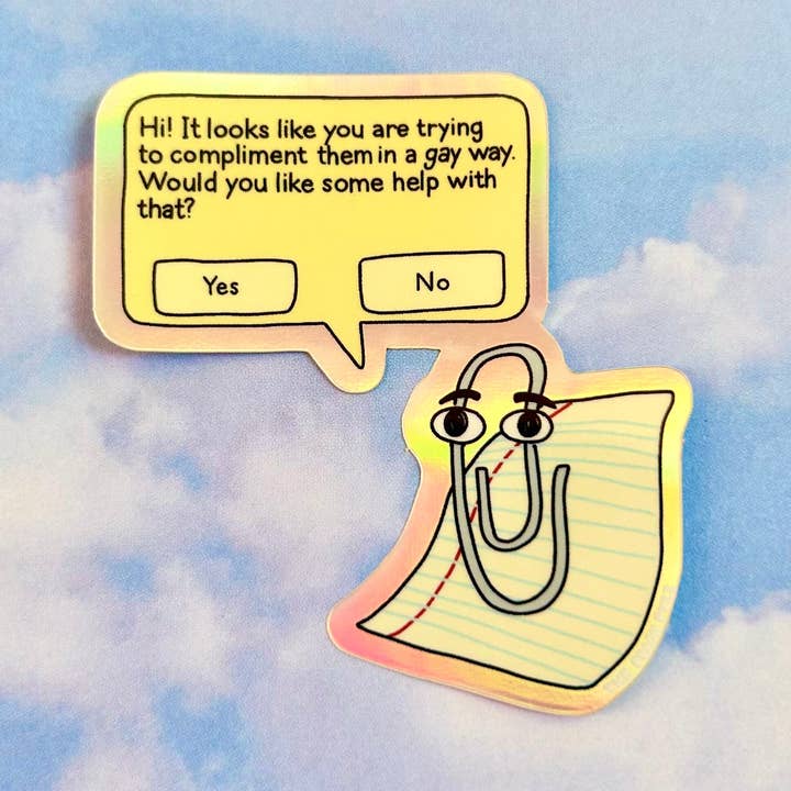 The Peach Fuzz - Wholesale Sticker - Gay Clippy Holographic Sticker0