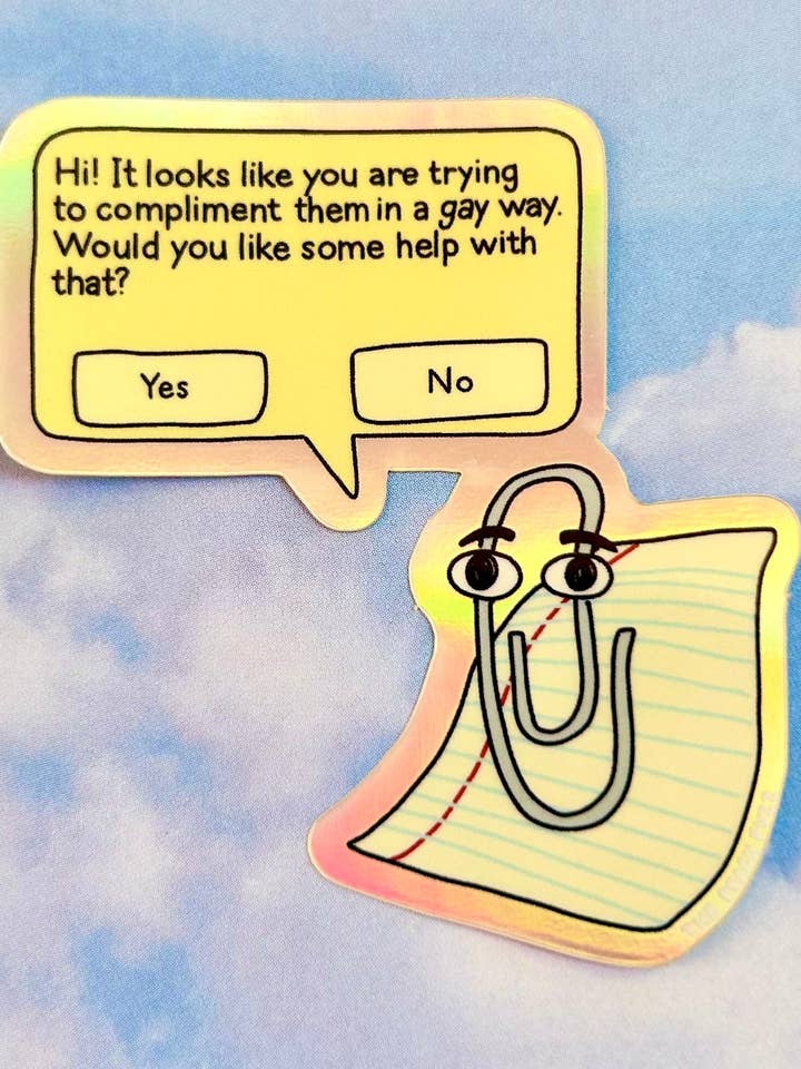 Autocolante Holográfico Gay Clippy por atacado de The Peach Fuzz