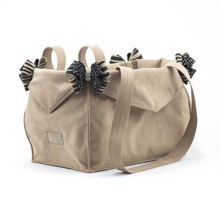 Silver Stardust Black & Serengeti Double Nouveau Bow Luxury Carrier for wholesale by Susan Lanci Designs