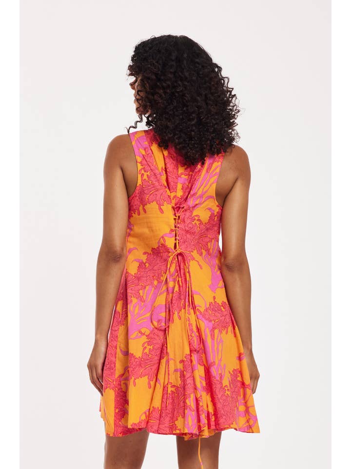 ModaPosa - Wholesale Dress - Women's - Enrica Dress Big Coral Orange Fuchsia Spring Summer