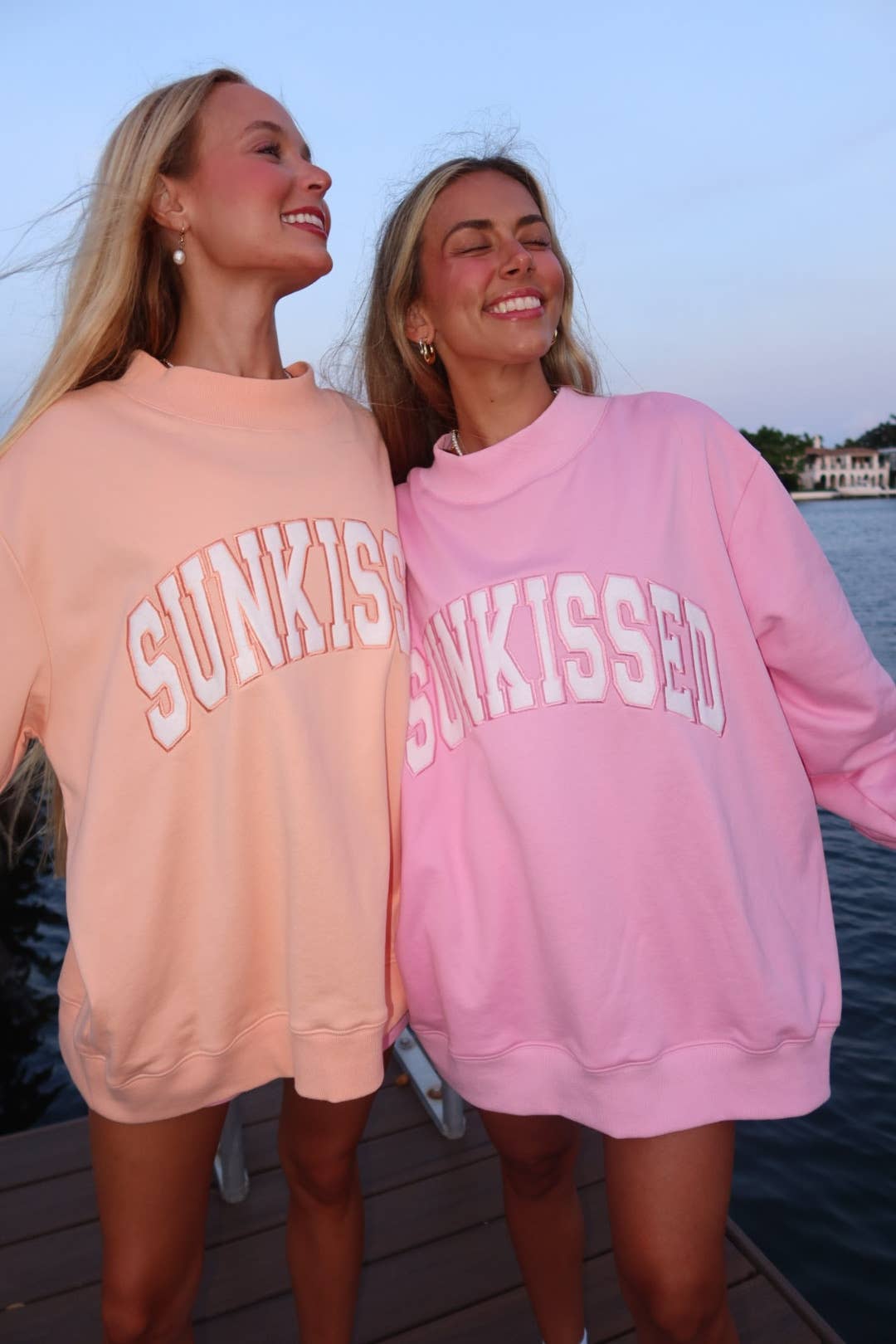 Lottie Pink Varsity Sunkissed Embroidered Mockneck Sweatshirt 100% Cotton for wholesale on Faire2