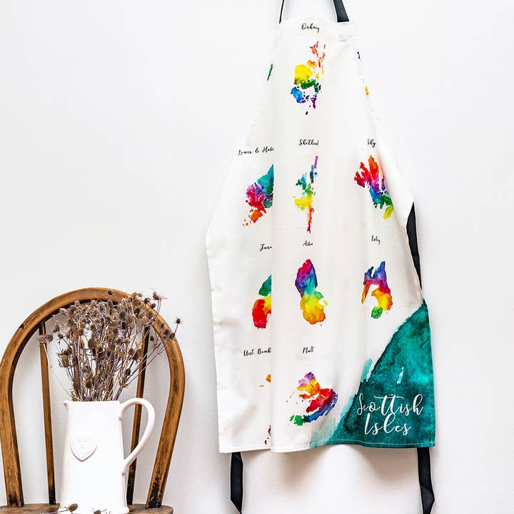 Scottish Isles Watercolour Apron for wholesale by Sarah Leask Studio