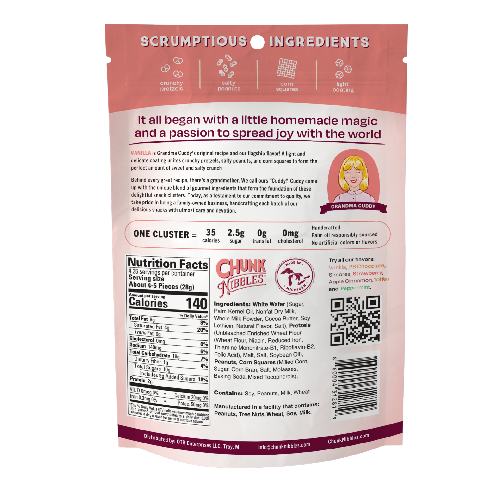 Chunk Nibbles - Wholesale Pretzels - Vanilla (Original) Chunk Nibbles 4.25oz Pouch6