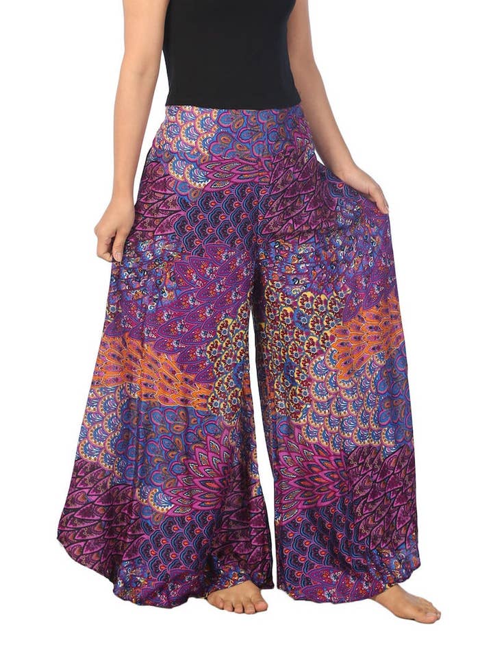Palazzo Boho Pants Lounge - Peacock Print for wholesale by Studio 12 Collective (previously Ethnic Lanna)