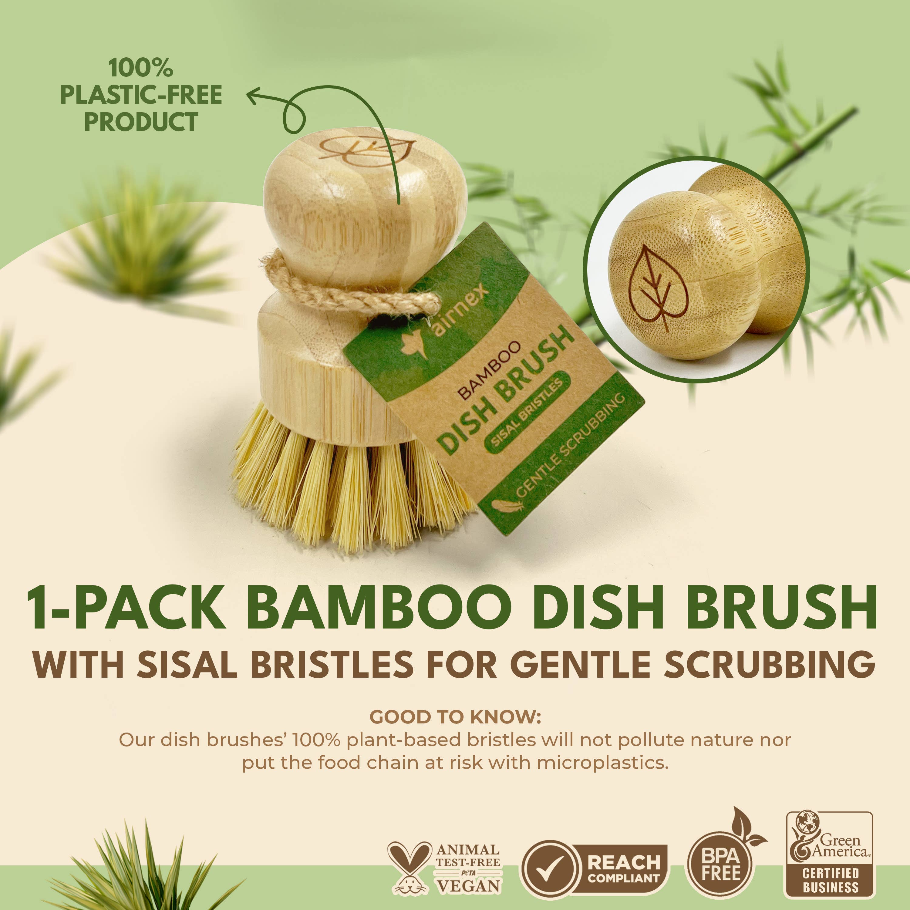 AIRNEX – wholesale Cleaning brush – Natural Cleaning Dish Brush - 1 Pack Bamboo Brush3
