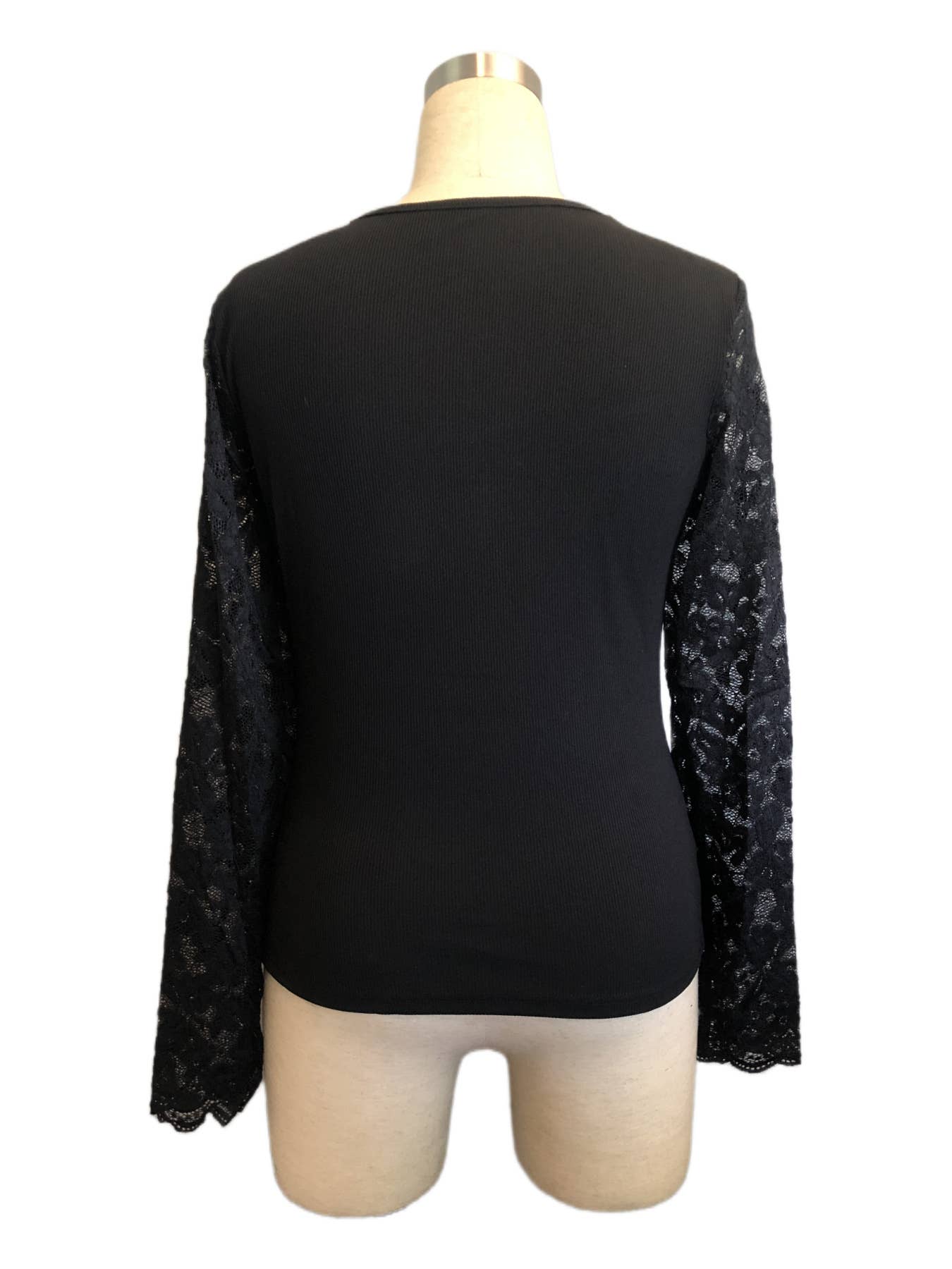Lily Clothing - Wholesale Blouse - Women's - V-neck lace long-sleeved solid color slim T-shirt8