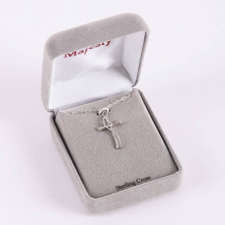Swanson Christian Products - Wholesale Pendant/Charm Necklace - Necklace Cross W/Cz Sterling Silver 18"