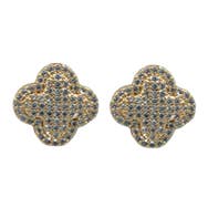 Gold Plated Glittery Four Leaf Clover Stud Earrings for wholesale by Byzantium Collection Ltd