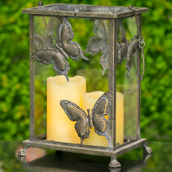 Zaer Ltd. International - Wholesale Lantern - Rectangular Butterfly Lantern in- 2 Sizes- 2 Color Options