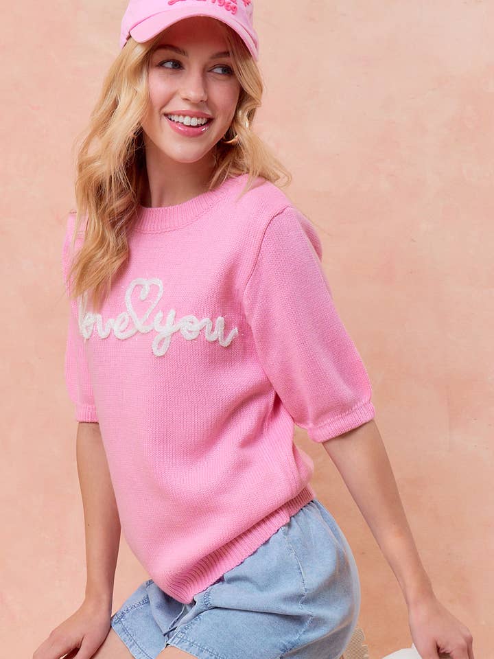 LOVE YOU 44229T-1 Pullovertop mit Puffstickerei und kurzen Ärmeln für den Großhandel von Doe and Rae