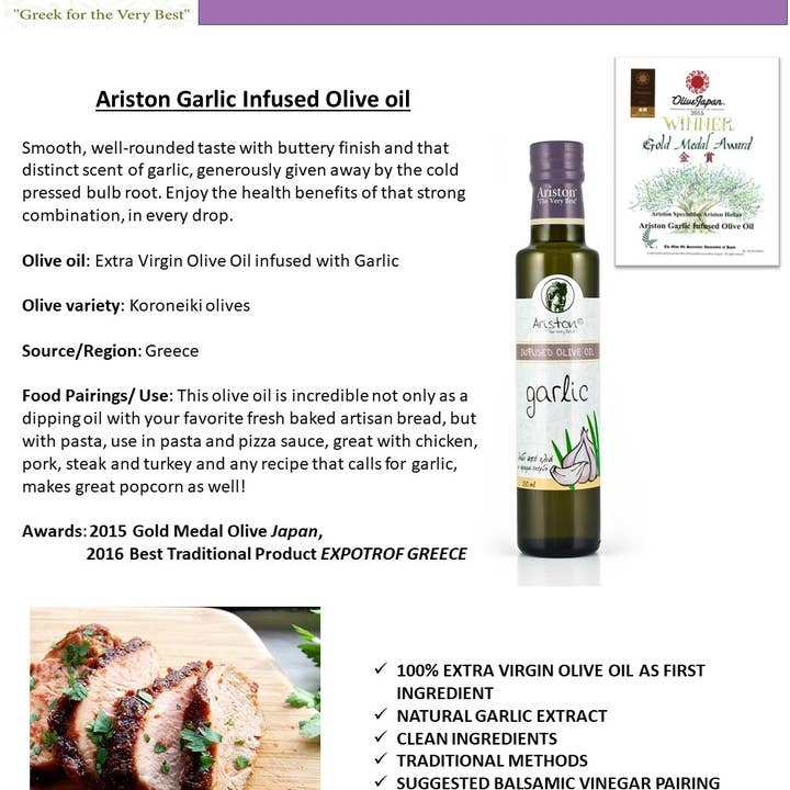 Ariston Specialties - Wholesale Olive Oil - Ariston Garlic Infused Olive oil 8.45oz