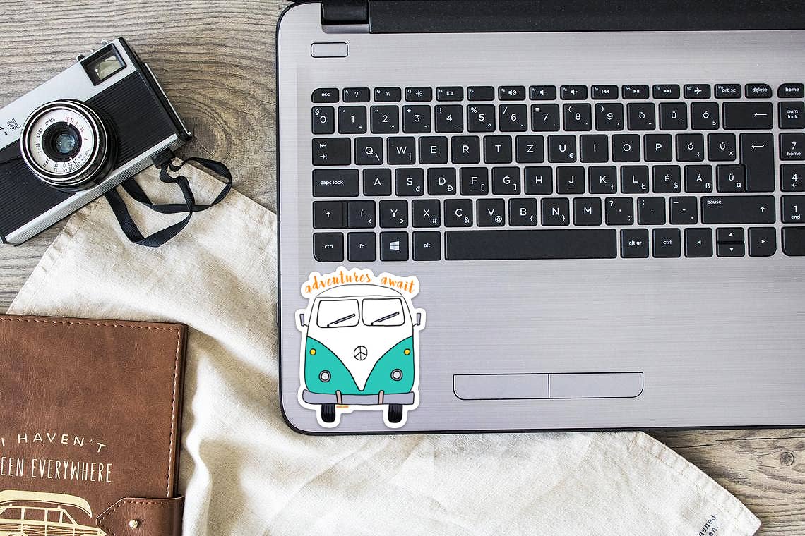 Brooke LeAnne - Wholesale Sticker - Adventures Await Bus Teal Vinyl Sticker2