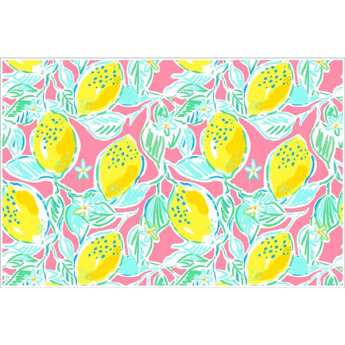 Set de table en papier/citrons avec fond rose pour la vente par Ox Bow Decor