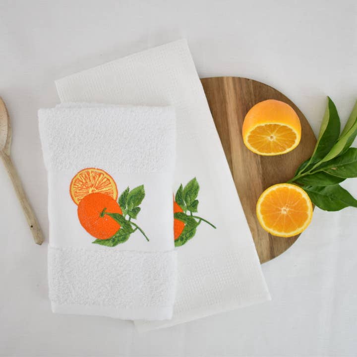 Nordlinen – wholesale Kökshandduk – Apelsinfrukt Broderade Bomullskökshanddukar, Handduk, Diskduk