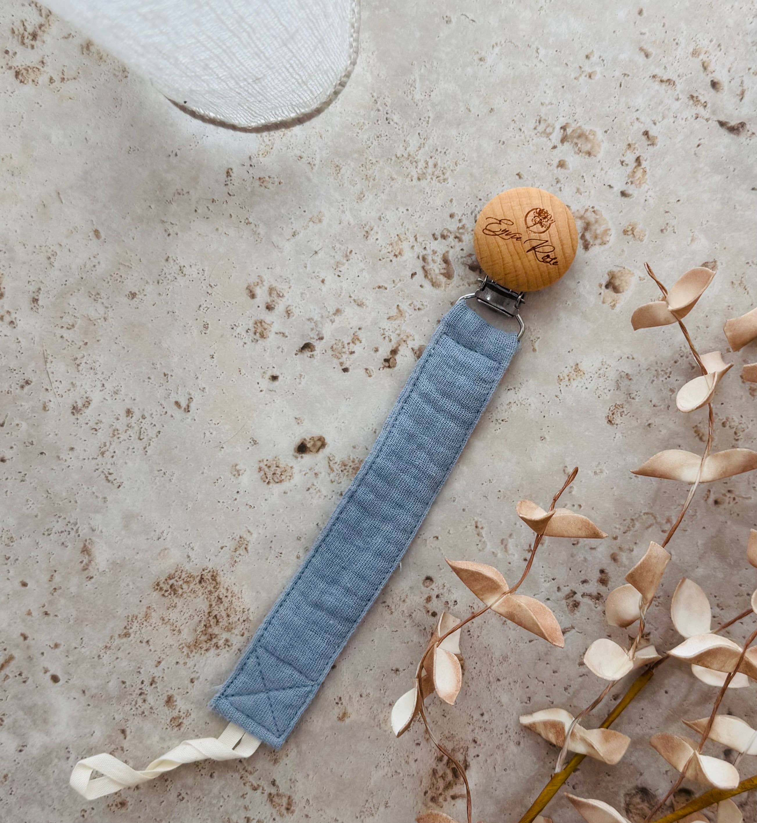 Eyvie Rose - Wholesale Pacifier Clip - Baby - Cotton & Beech Wood Dummy Clip