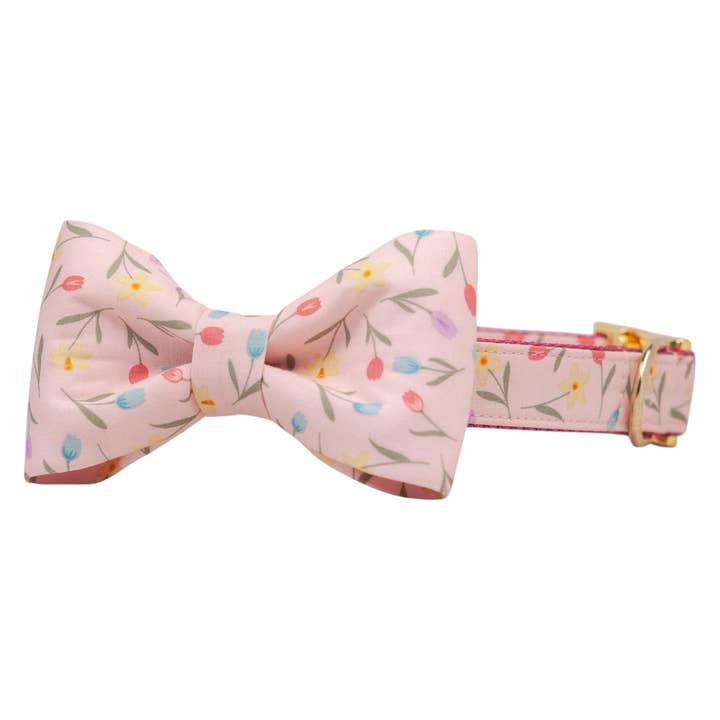 Rosy Tulips Bow Tie Dog Collar for wholesale by Crew LaLa