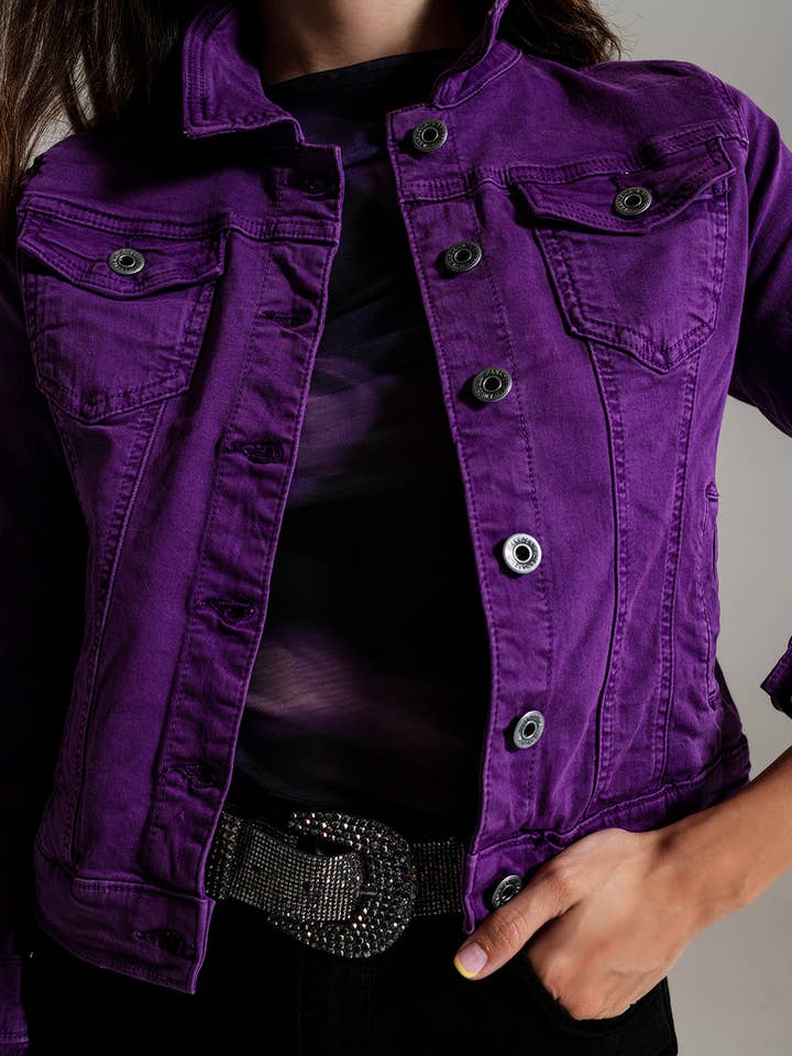 Violett Slim Fit Jeans-Truckerjacke in Lila für den Großhandel auf Faire0