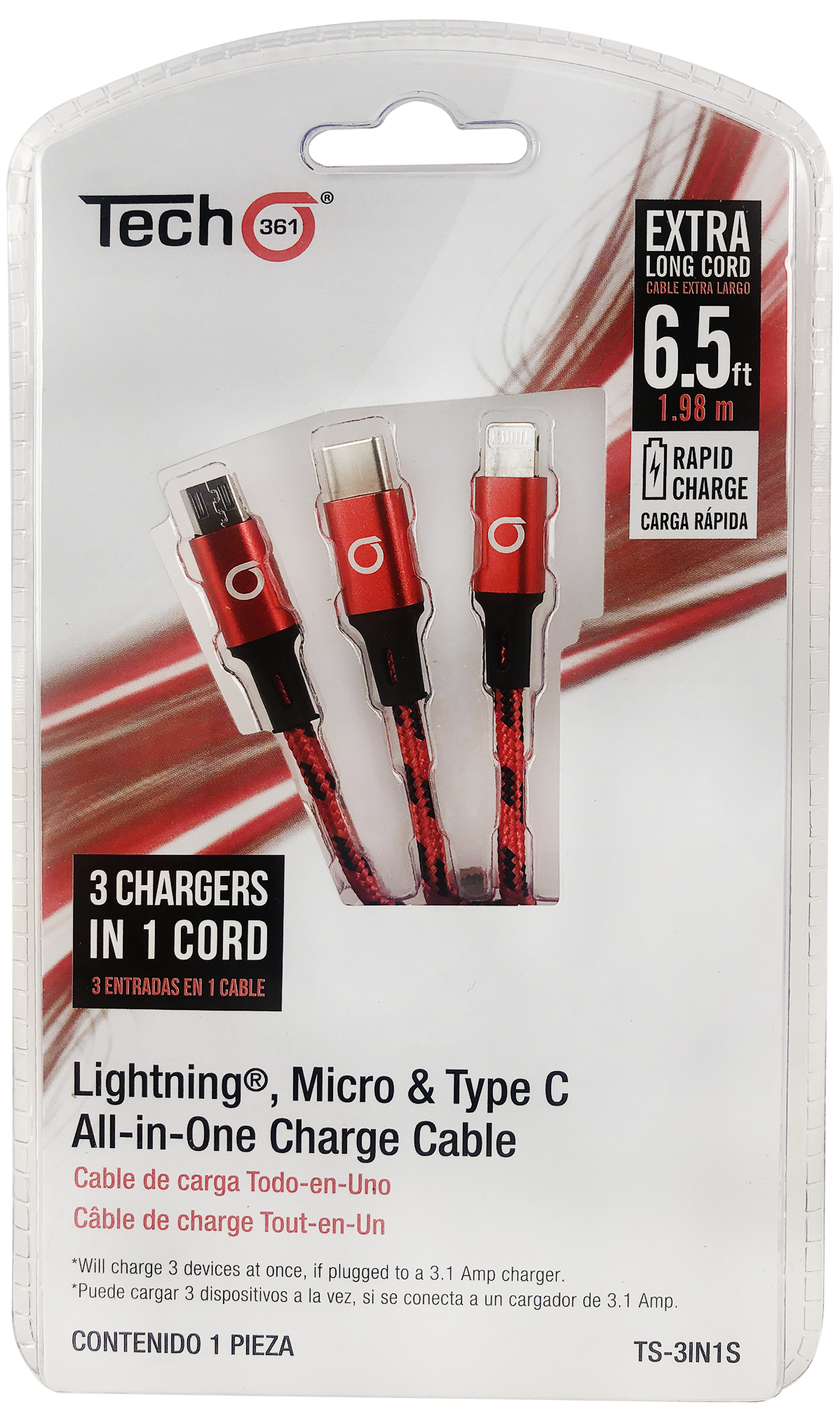 iTech361 - Vendita all'ingrosso Cavo di ricarica - CAVO DI RICARICA TUTTO IN UNO, 6,5FT COLORI ASSTD5