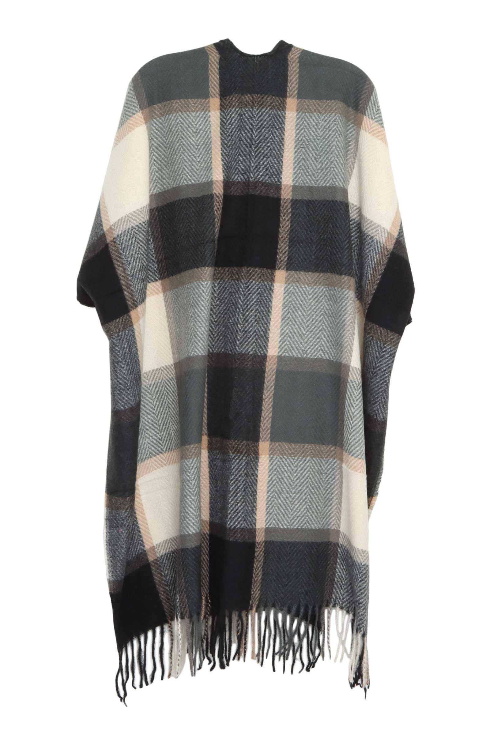 Black Chevron Pattern Check Ruana 369 for wholesale on Faire1