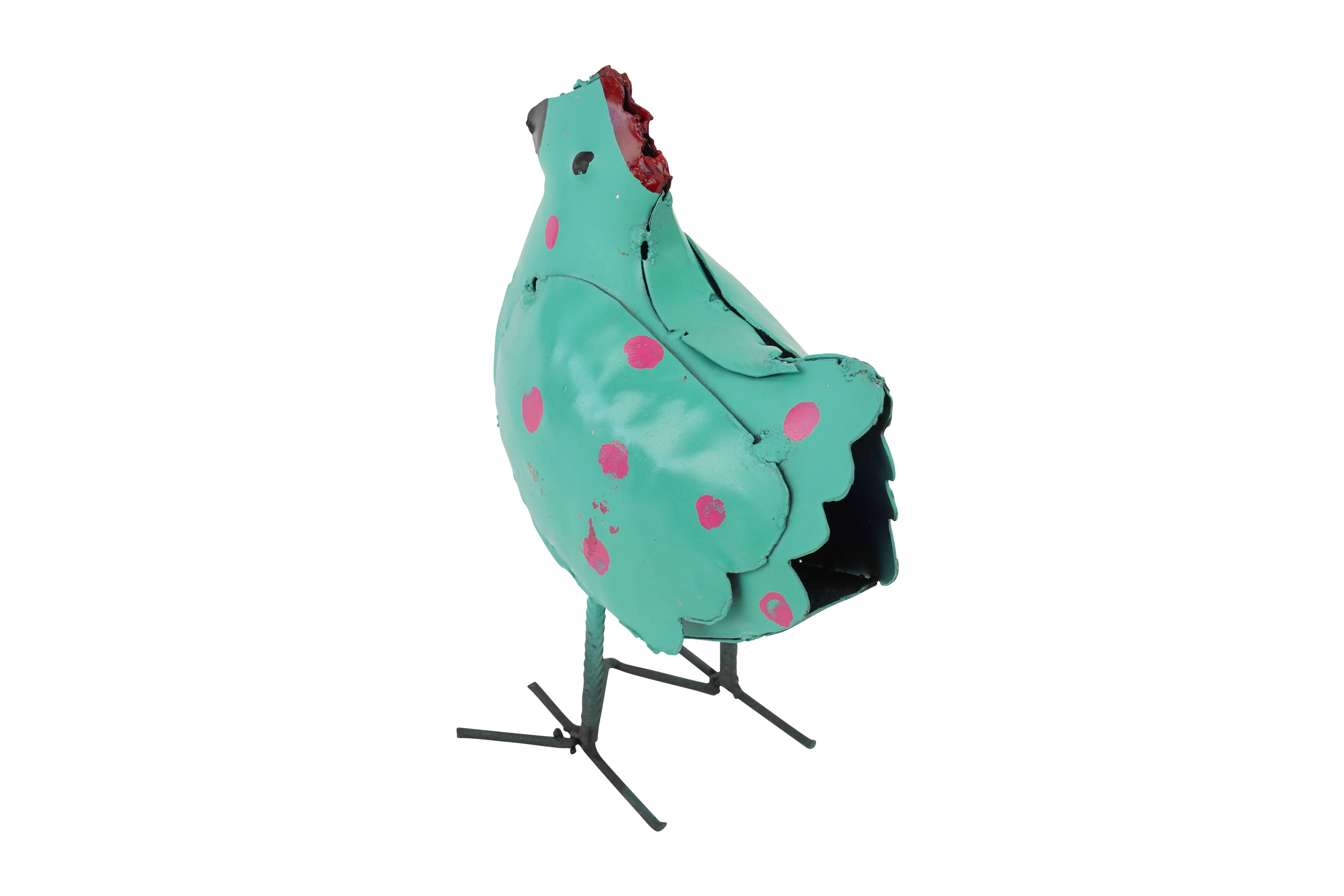 My Amigos Imports - Venta al por mayor Adornos/decoración de exteriores - Pollo de metal con lunares para jardín, mini escultura 20 x 13 x 8 cm4