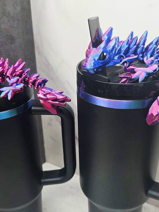 3D-geprinte edelsteen draken rietjesdop voor bekers voor wholesale door Agape Designs 3D