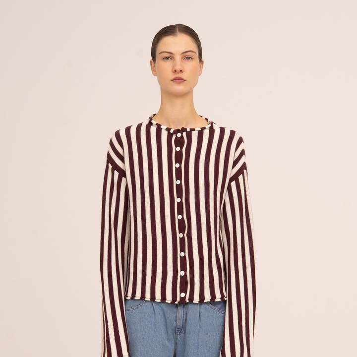 Burgunder gestreifte Strickjacke Deal für den Großhandel von CARMEN SAYS