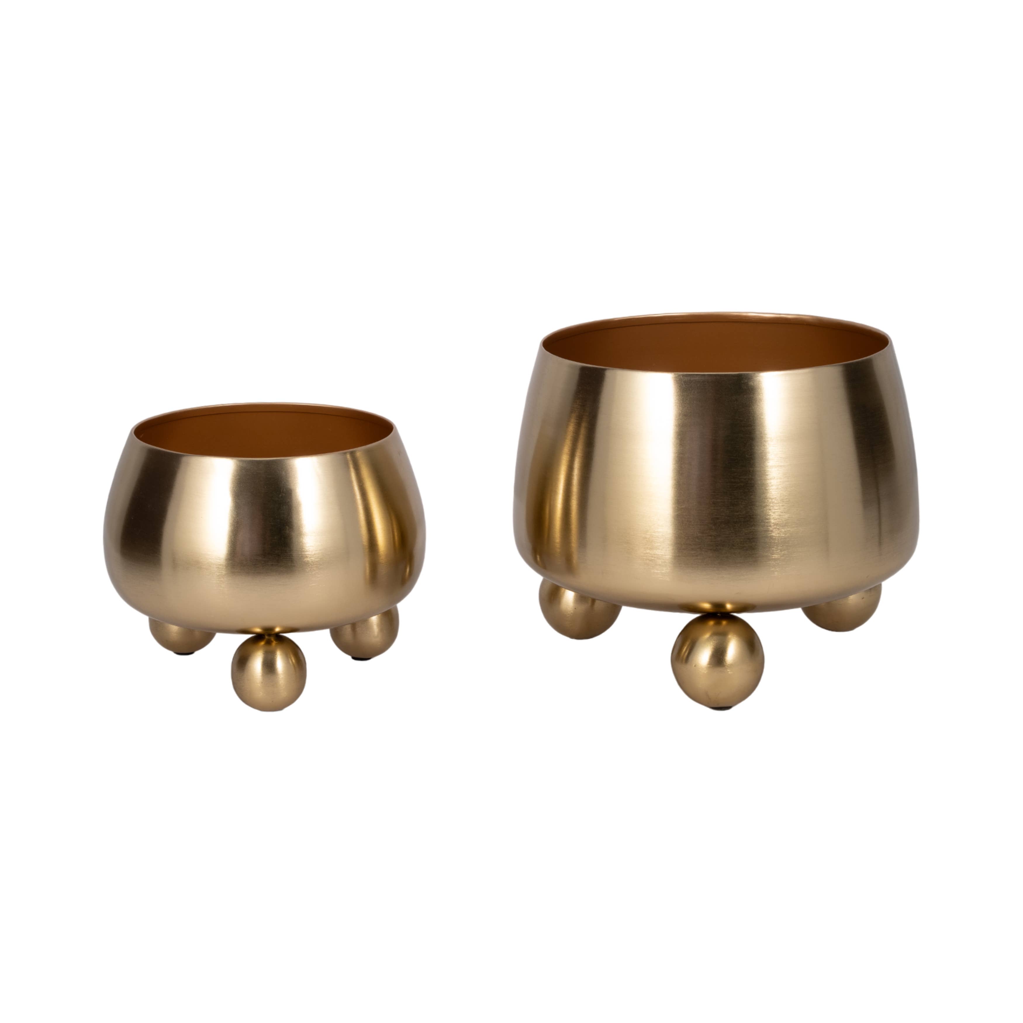 Sagebrook Home - Wholesale Plant Pot - Planters Set of 2 - Gold Metal Round with Ball Feet, 9/11 in5