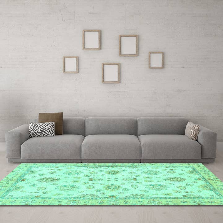 Tapis traditionnels turquoises orientales lavables en machine pour la vente par Ahgly