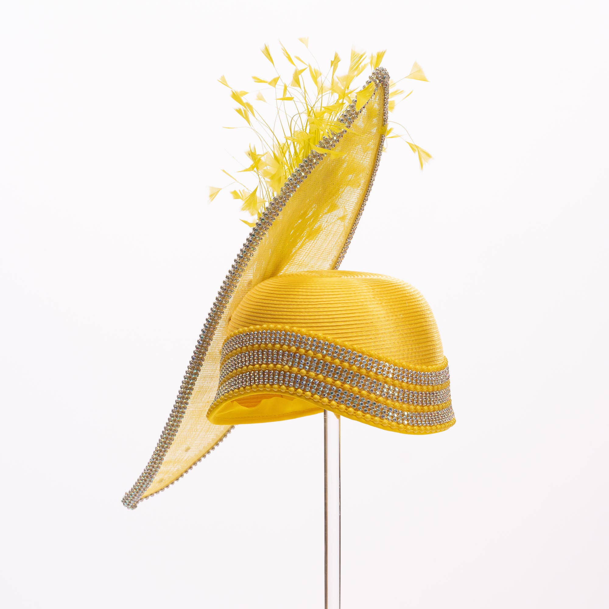 KaKyCo - Wholesale Fascinator Hat - Women's - Stone bending satin cloche with brooch and feather | AJ779Y15