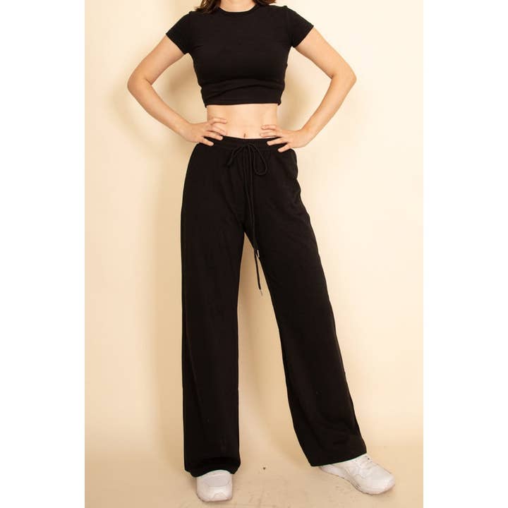 Crop Top Short Sleeve and Wide Leg Pants Set for wholesale by UP CLOTHING
