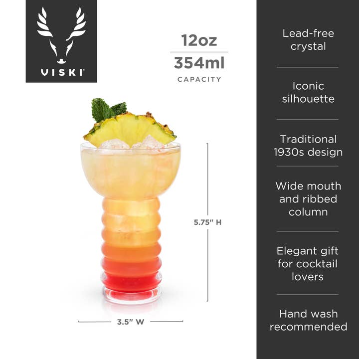 Viski - Wholesale Cocktail/Liquor Glass - Pacific™ Crystal Pearl Diver Tiki Glasses Set of 26
