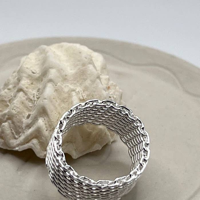 Vie Jewelry - Wholesale Band/Stacked Ring - Denni Ring - Silver Mesh Ring - Silver Band3