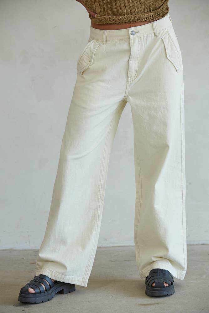 Cream BD322 | Woven Denim Straight Leg Pants (Cream) for wholesale on Faire