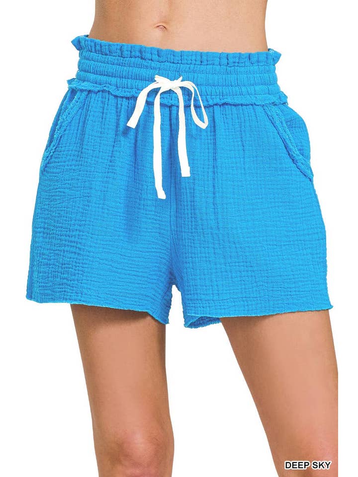 Vanilla Monkey - Wholesale Shorts - Women's - Double Gauze Elasticband Drawstring Waist Shorts W Pocket3