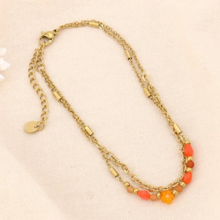 2-row steel flower ankle chain crystal stone 0224044 for wholesale by Lilas de Seine