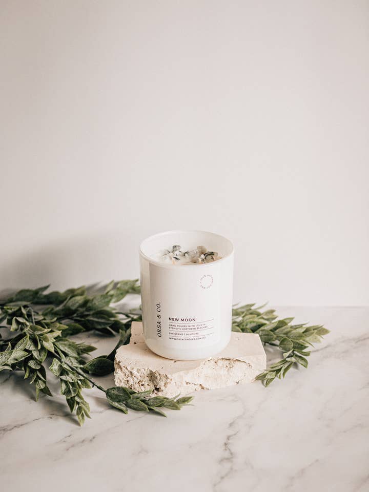 New Moon Candle - Rainbow Moonstone for wholesale by Orsa & co