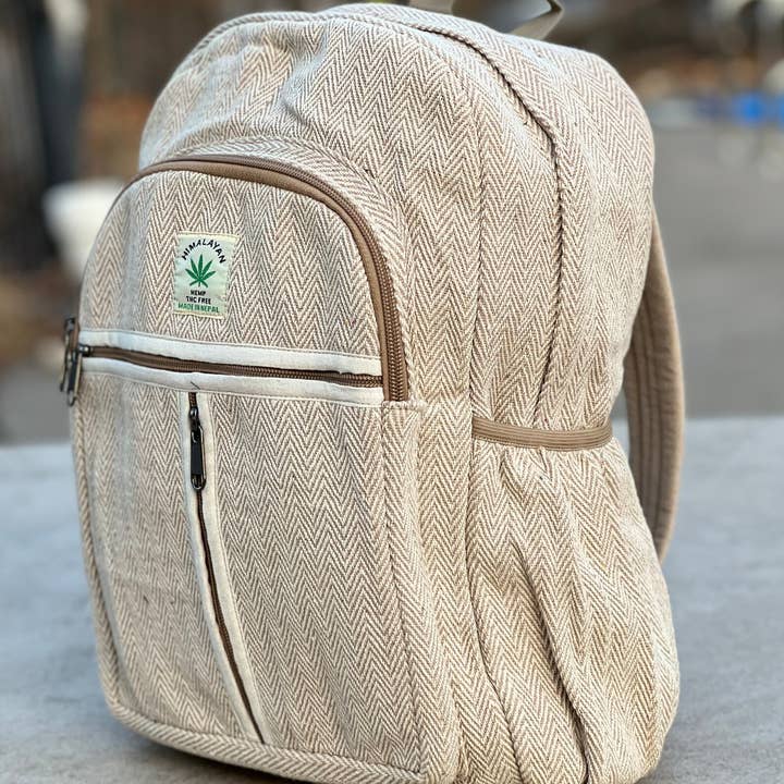 Lungta Imports - Wholesale Backpack - Unisex - Handmade Large Multi Pocket Natural Hemp Nepal Backpack
