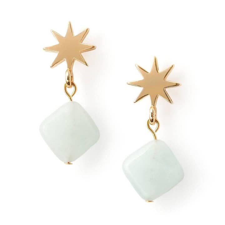 guldstjerne + mini akvamarin øreringe for engroshandel hos VUE by SEK