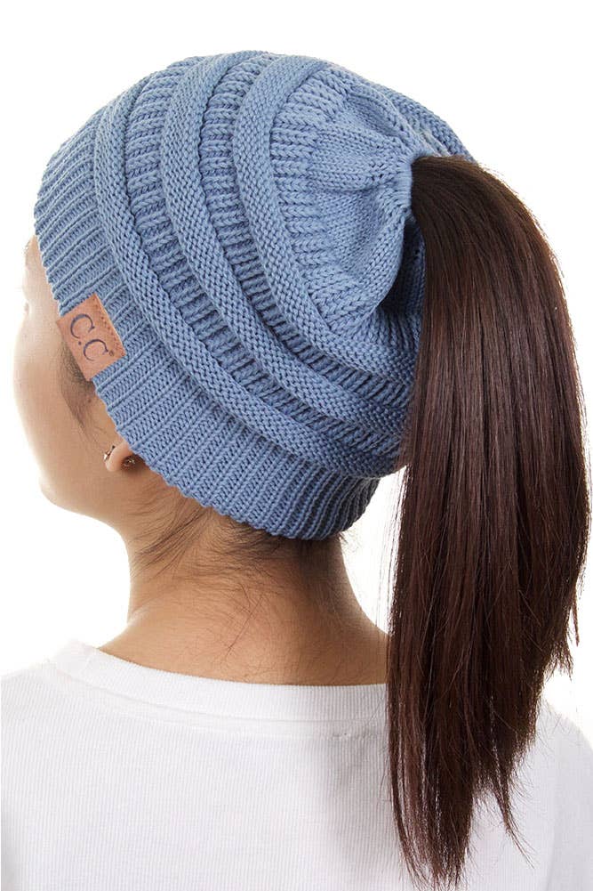 Hana - Wholesale Beanie - Women's - C.C Solid Color Ponytail Messy Bun Beanie8