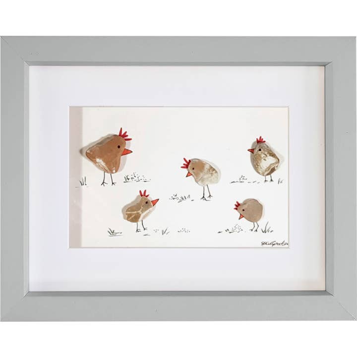 Golden Chickens - Pebble Picture - Kunst aan de muur - Wanddecoratie voor wholesale door UrchinArtworks
