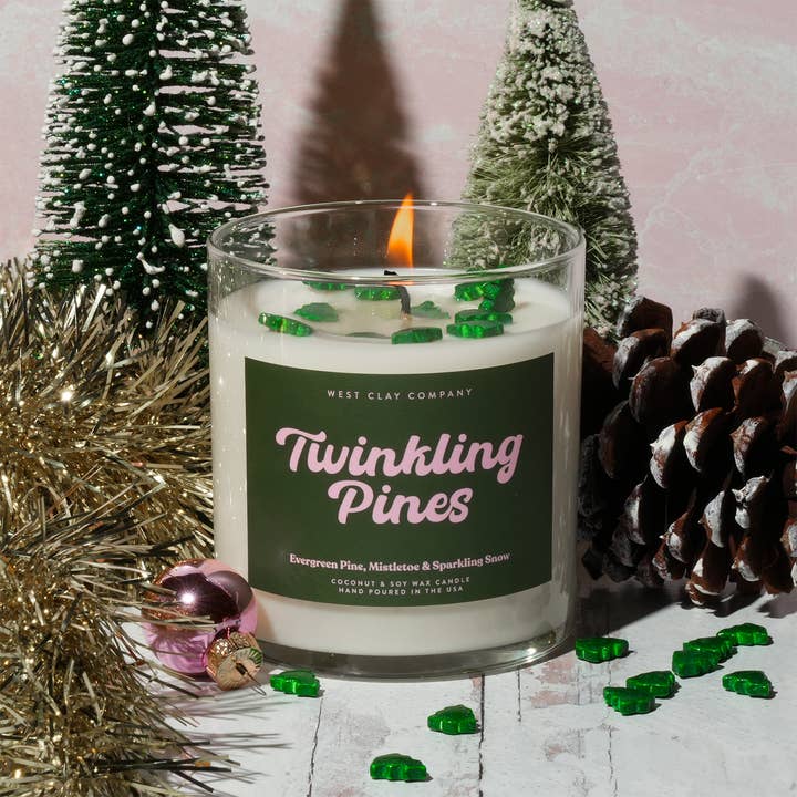 West Clay Company - Wholesale Jar/Filled Candle - Twinkling Pines Candle - Festive Winter Holiday Candles1