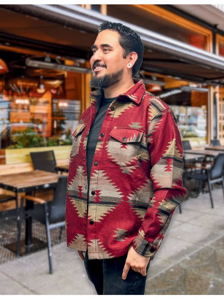 El Paso Saddleblanket - Vendita all'ingrosso Giacca a camicia - Uomo - Shacket Intrecciato Southwest #3, Grande2