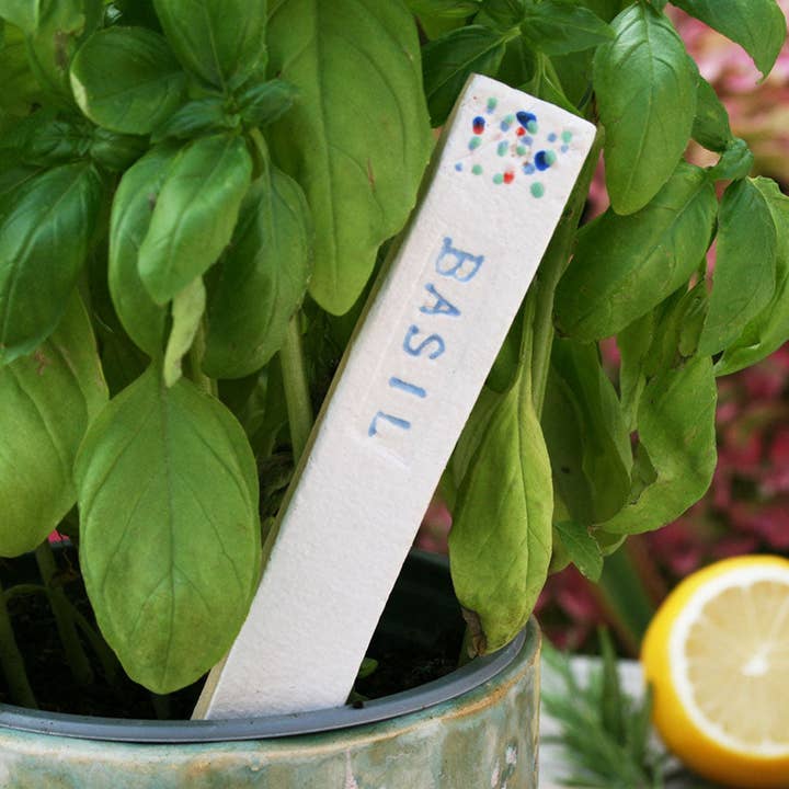 Blue Floral Herb And Vegetable Markers for wholesale by Juliet Reeves Designs