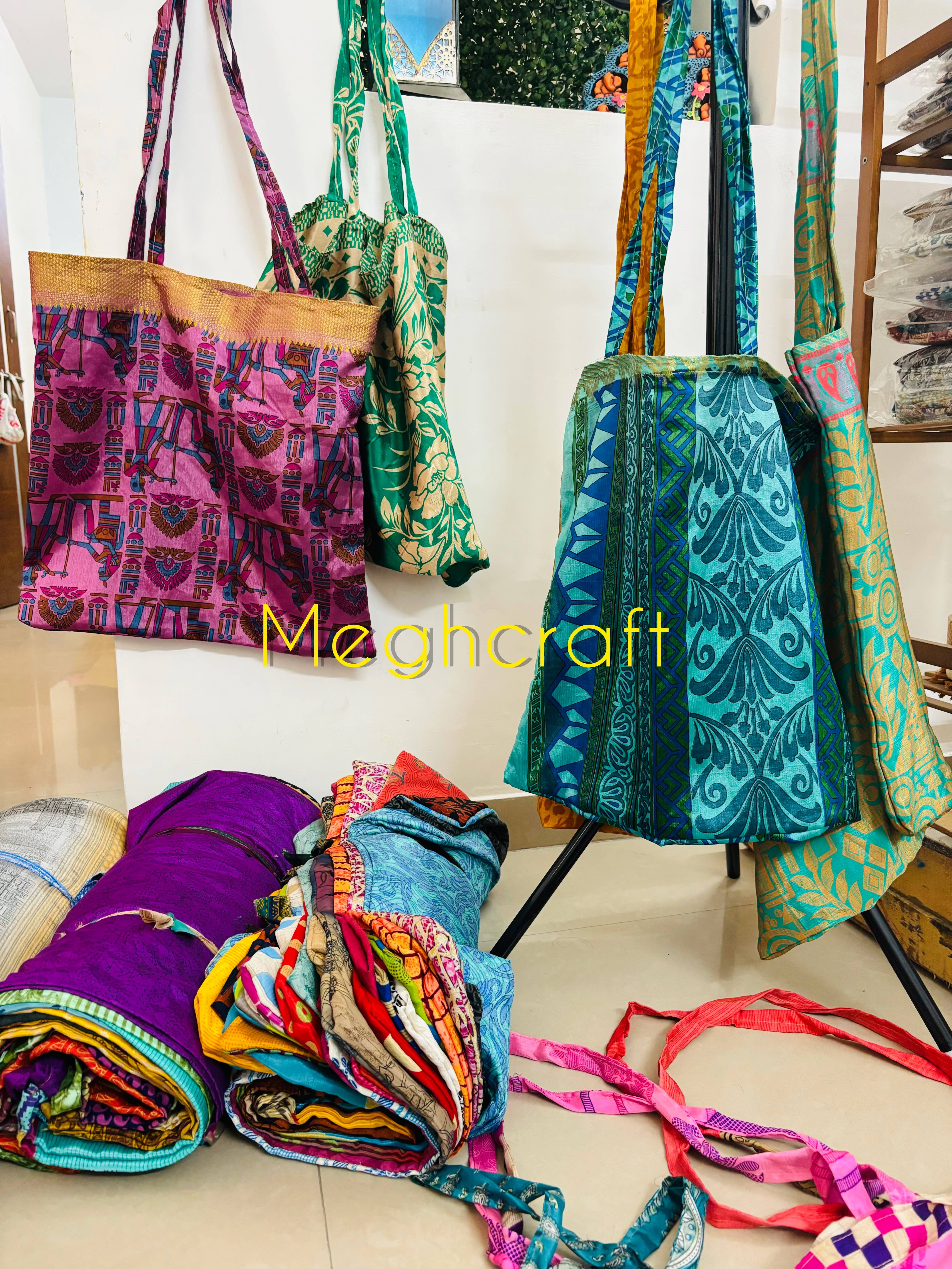 Meghcraft - Wholesale Gift Bag - Upcycled silk Shopping bags-Gift Bags Bulk-Grocery Tote bag7